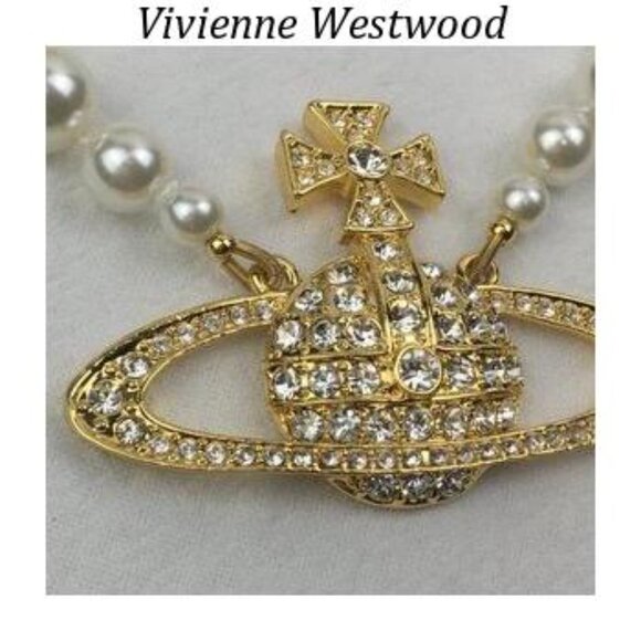 Vivienne Westwood One Row Pearl Drop Choker Necklace Gold - Picture 5 of 5